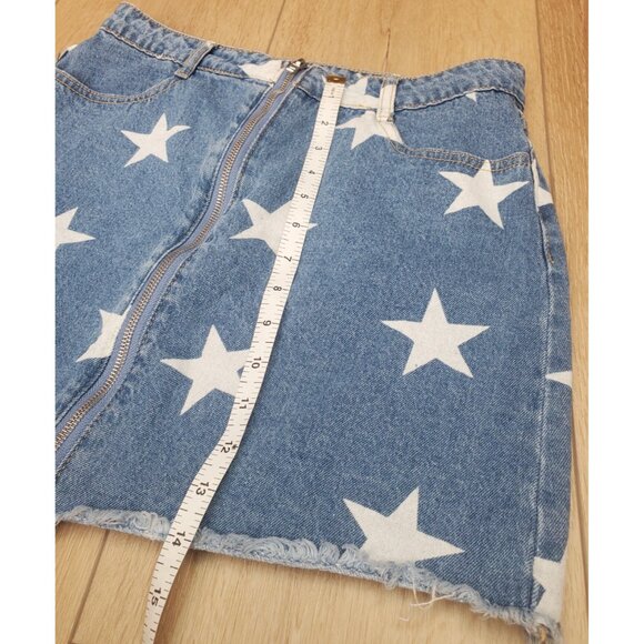 Altard State Skirt Womens Size M Star Print Denim Mini Zip Up Cut Off Cowgirl - Picture 11 of 11